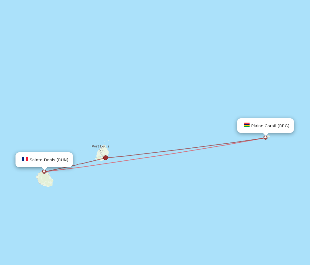 RRG to RUN flights and routes map