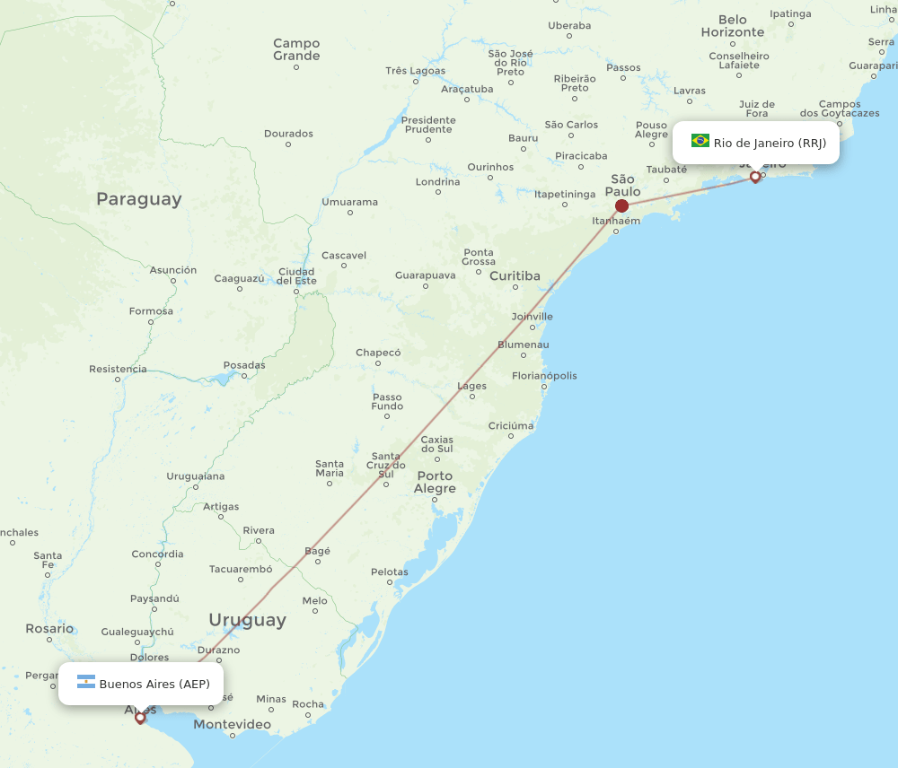 Buenos Aires - Rio De Janeiro route map and flight paths