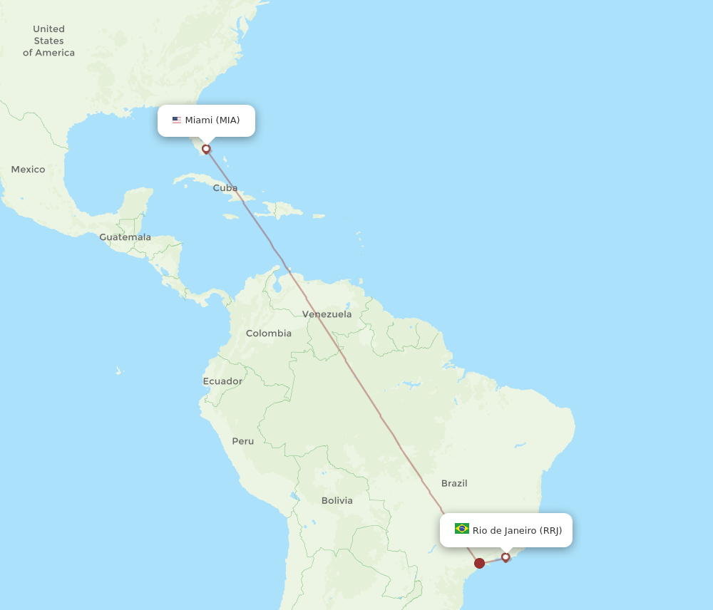 RRJ to MIA flights and routes map