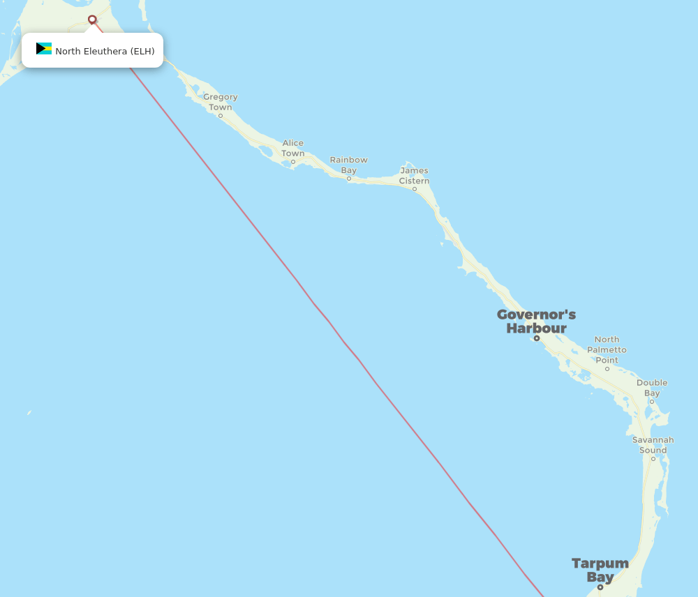 Rock Sound - North Eleuthera route map and flight paths
