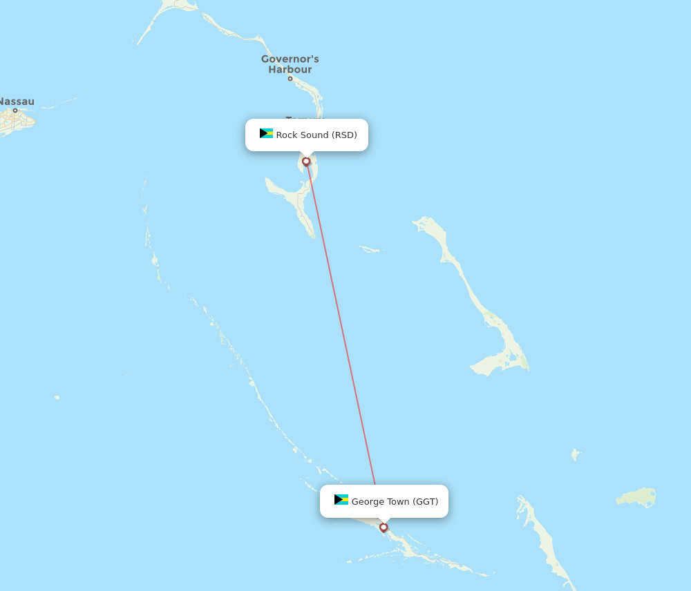 Rock Sound - George Town route map and flight paths