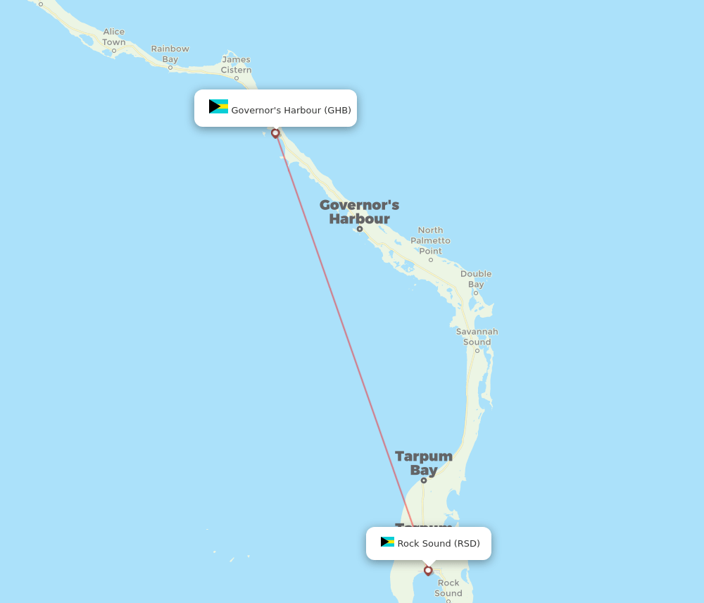 Rock Sound - Governor's Harbour route map and flight paths