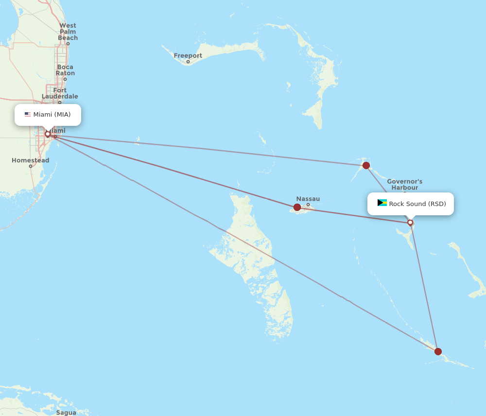 RSD to MIA flights and routes map