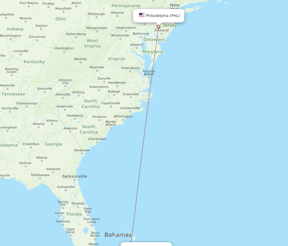 RSD-PHL flight routes