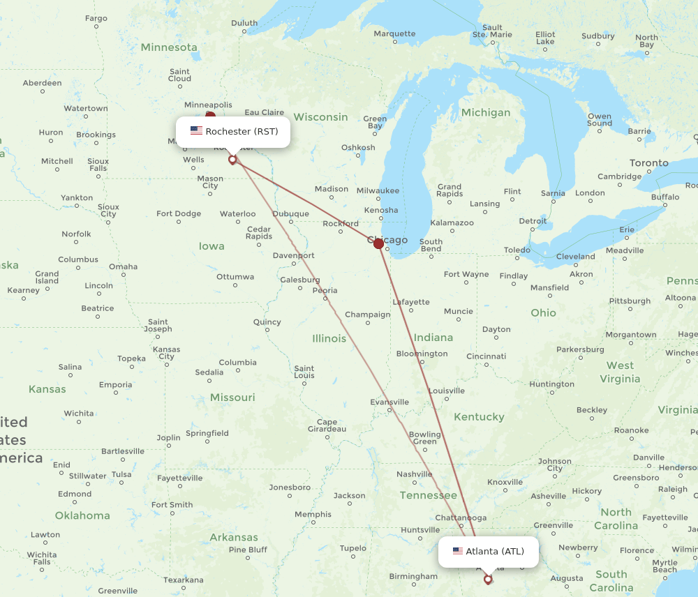 RST-ATL flight routes
