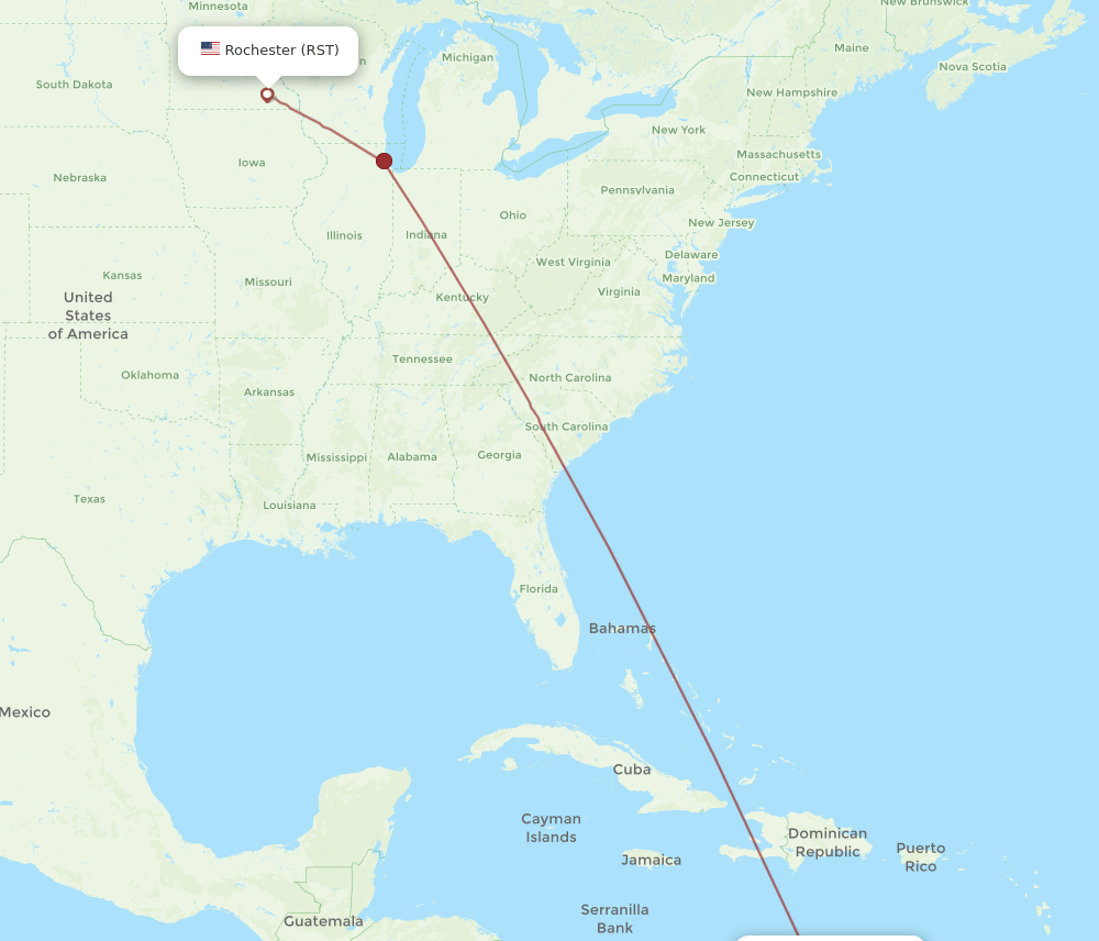 RST-AUA flight routes