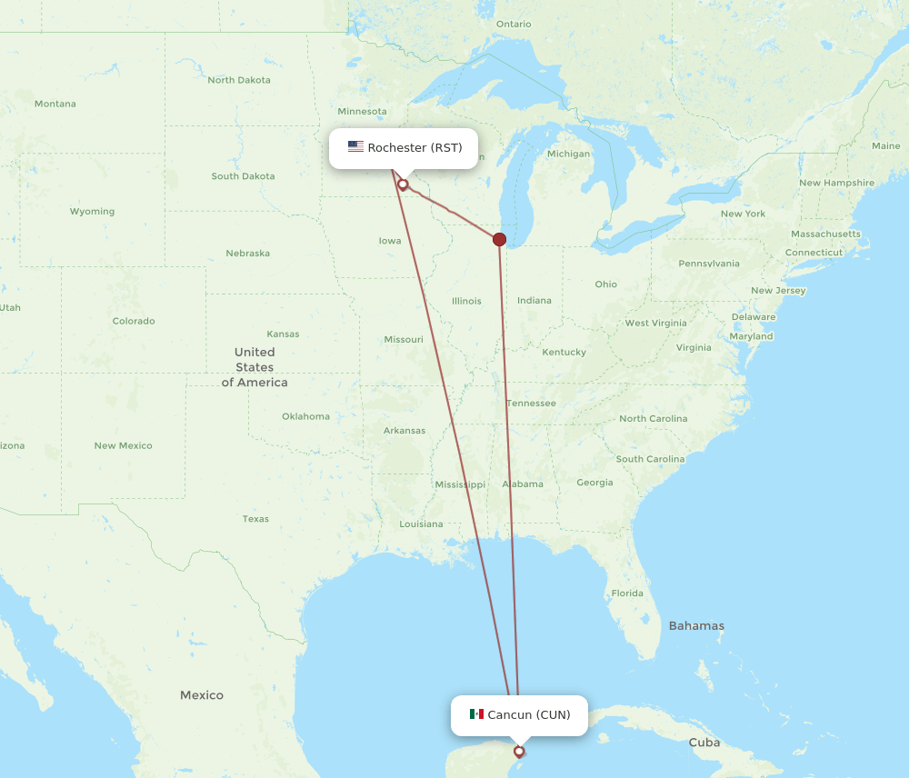 RST-CUN flight routes