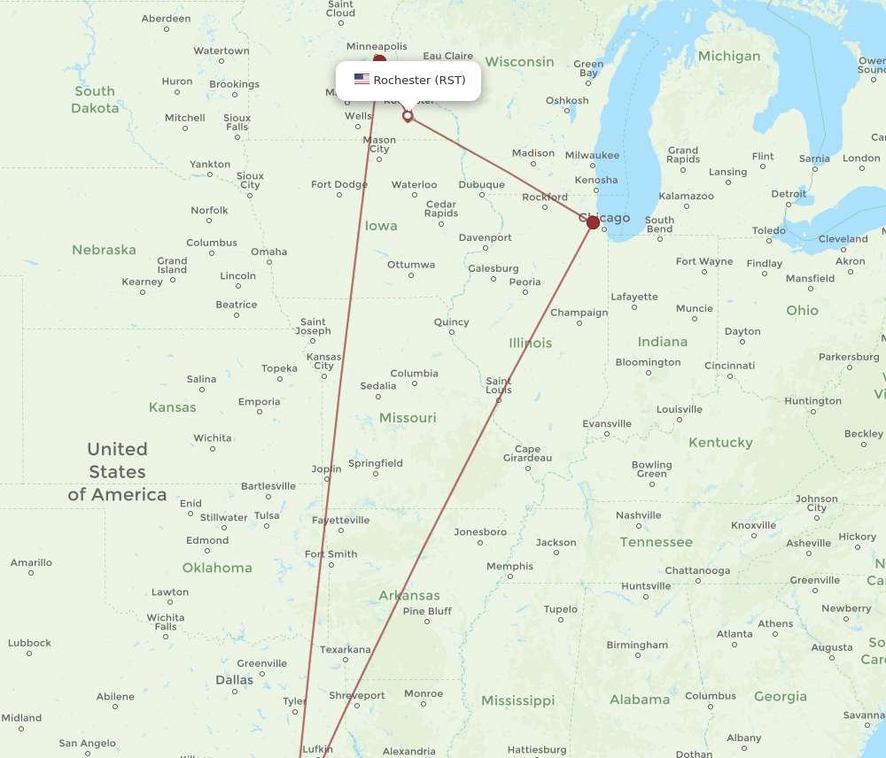 RST-IAH flight routes