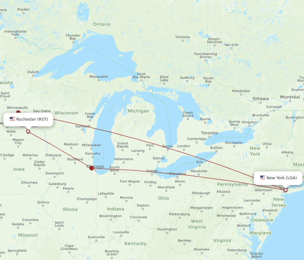 RST-LGA flight routes