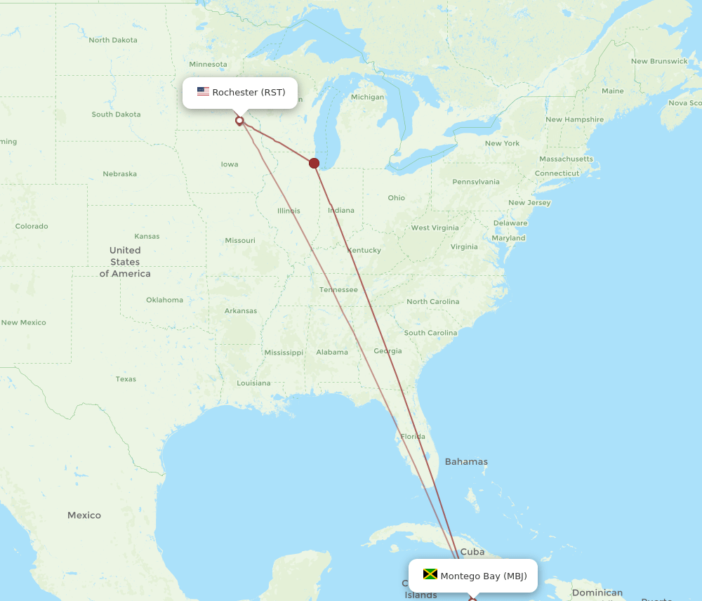 RST-MBJ flight routes