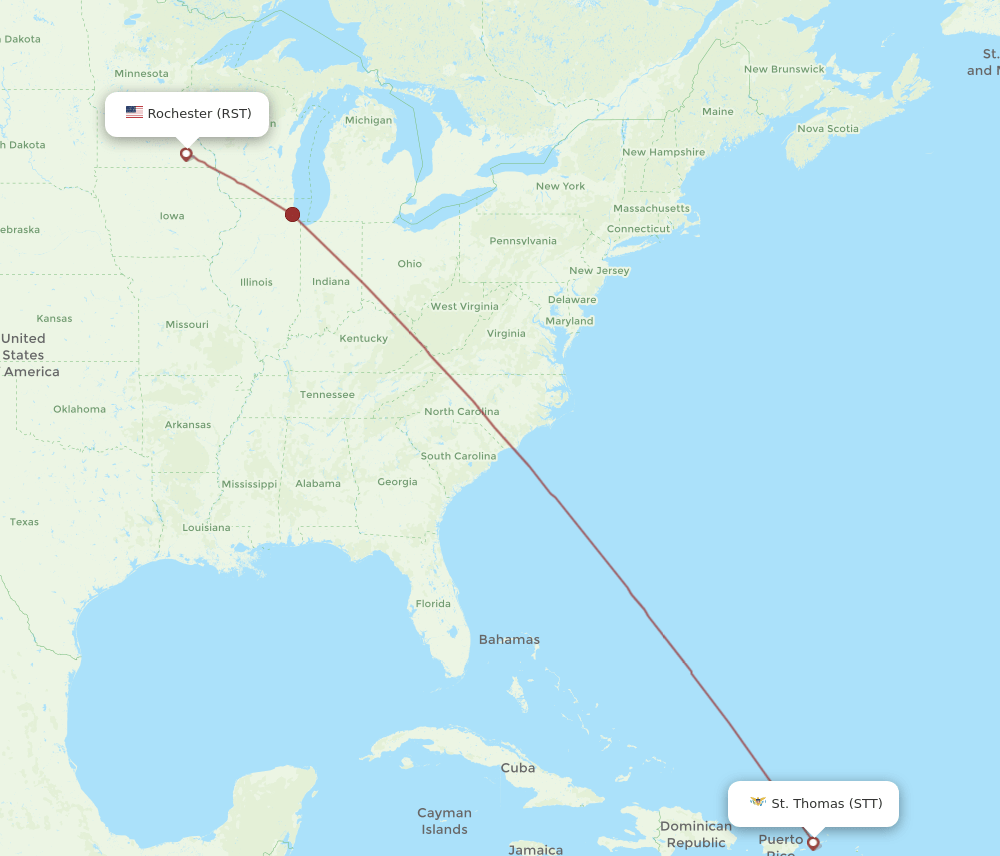 RST to STT flights and routes map