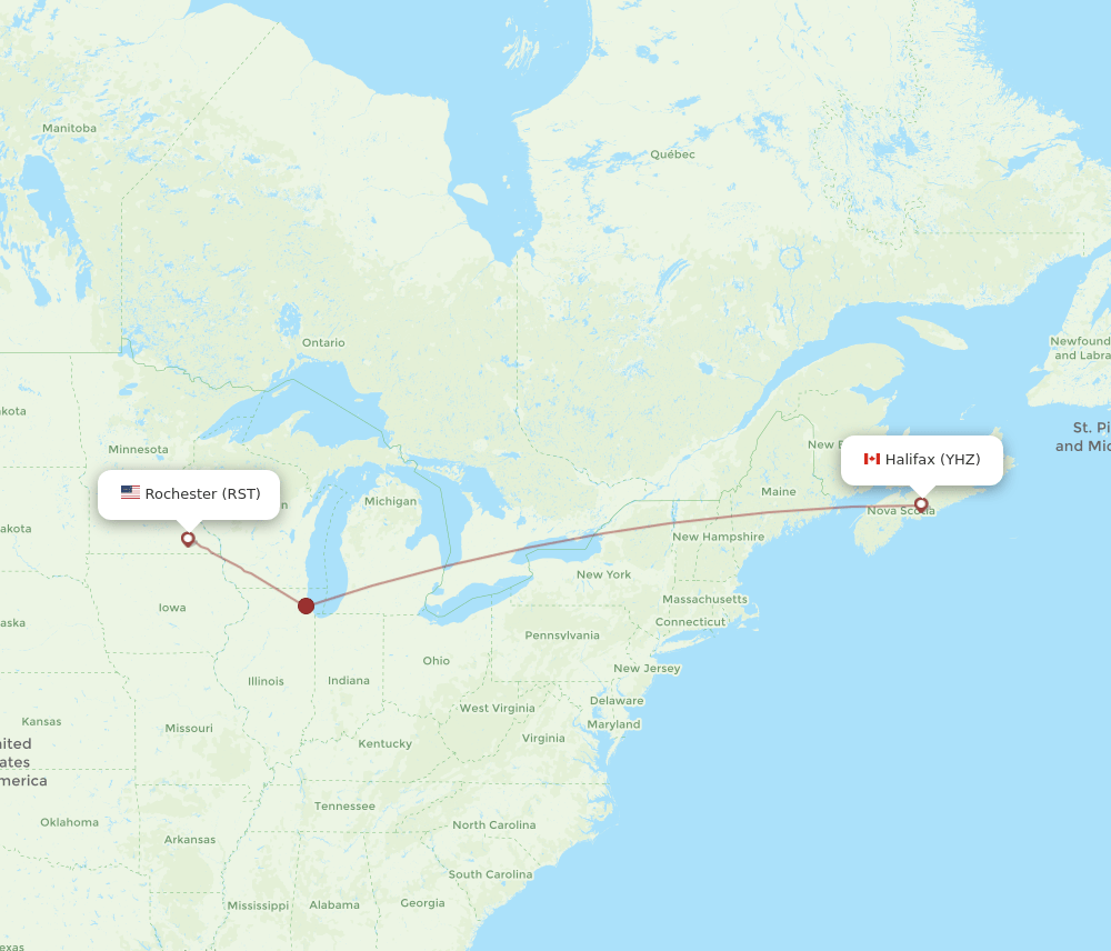 Halifax - Rochester route map and flight paths