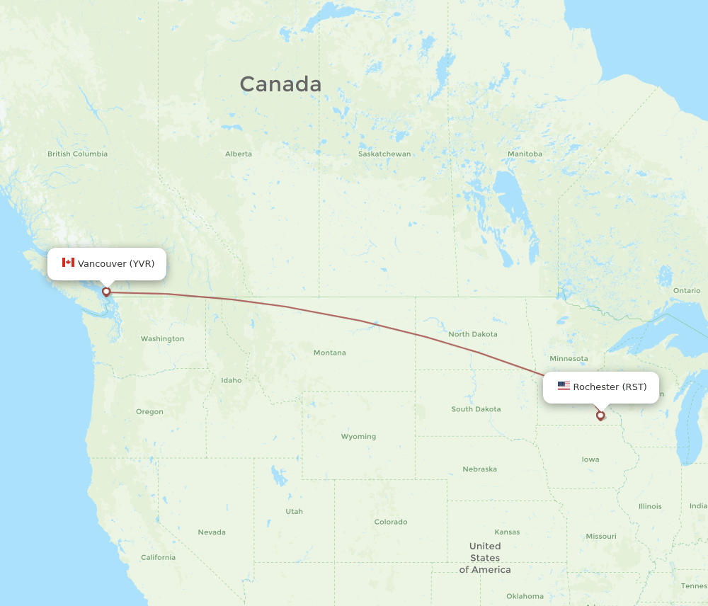 Vancouver - Rochester route map and flight paths