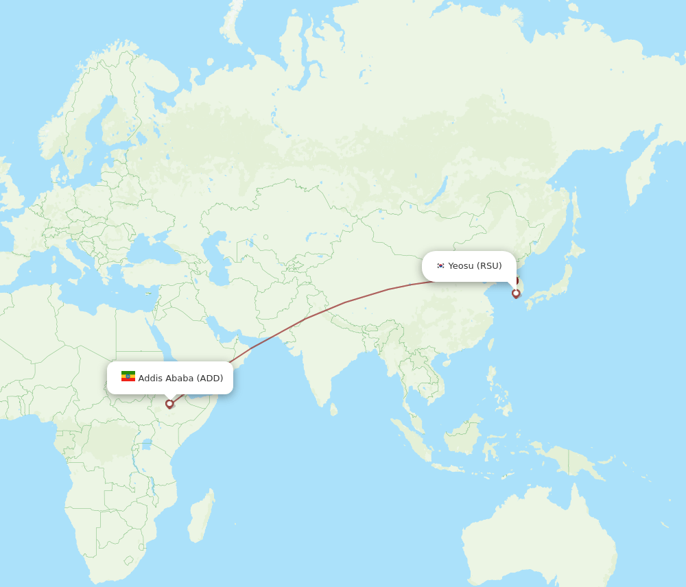 RSU to ADD flights and routes map
