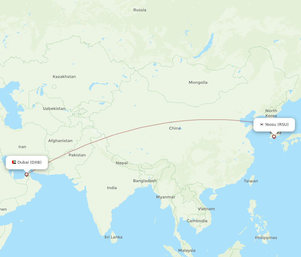 RSU to DXB flights and routes map