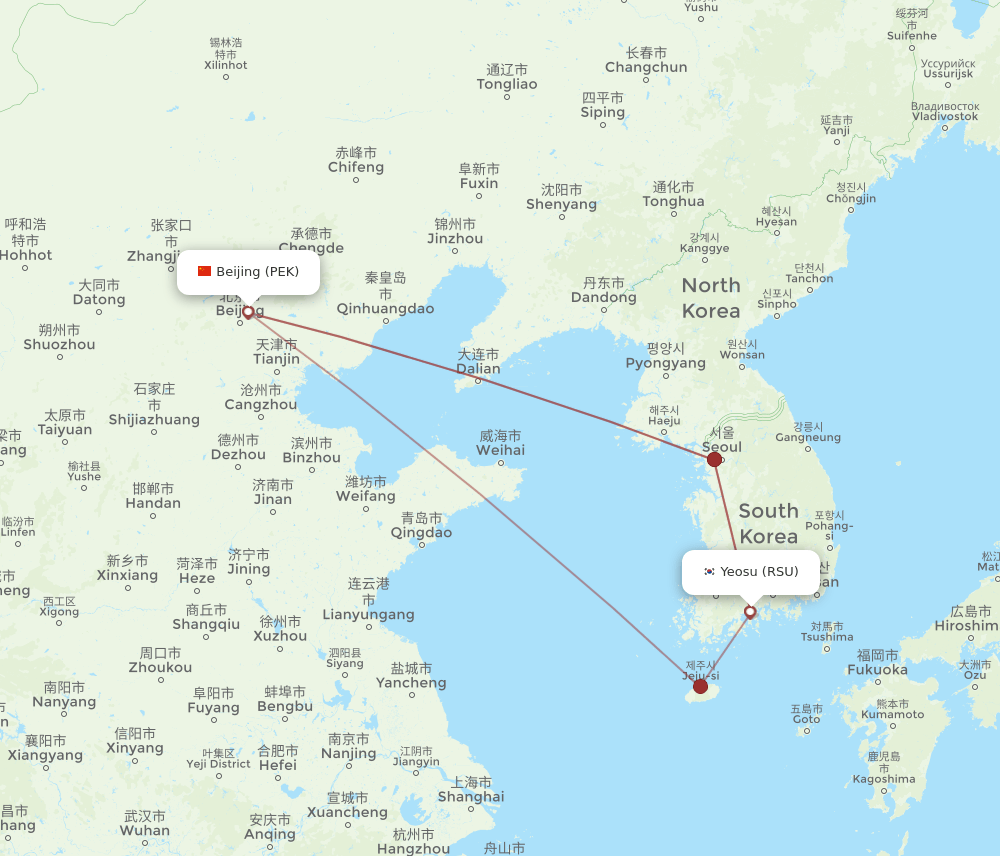 RSU-PEK flight routes