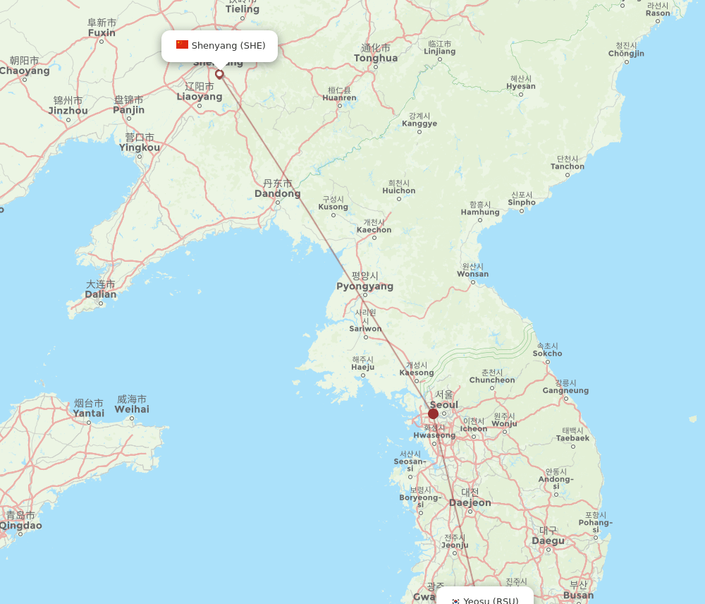 RSU to SHE flights and routes map