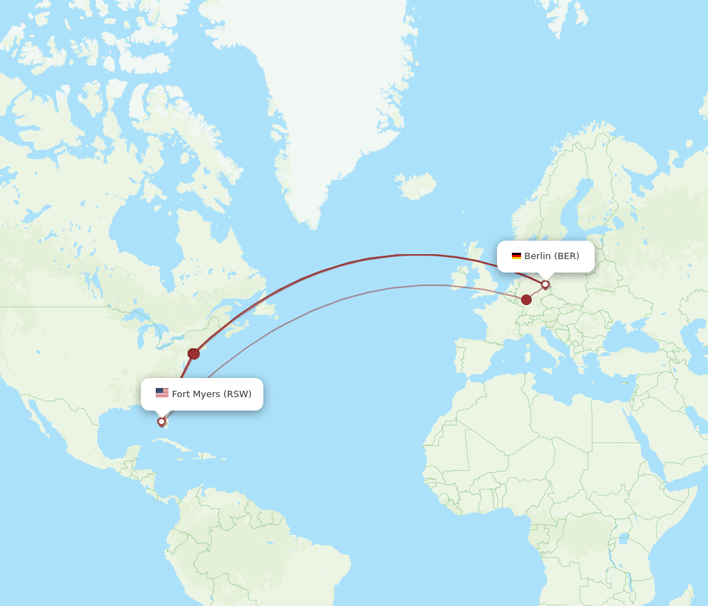 RSW to BER flights and routes map
