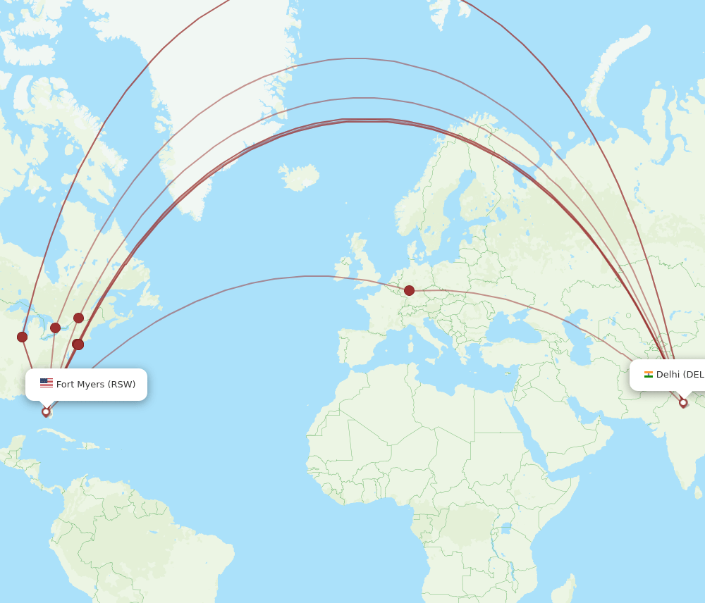RSW-DEL flight routes
