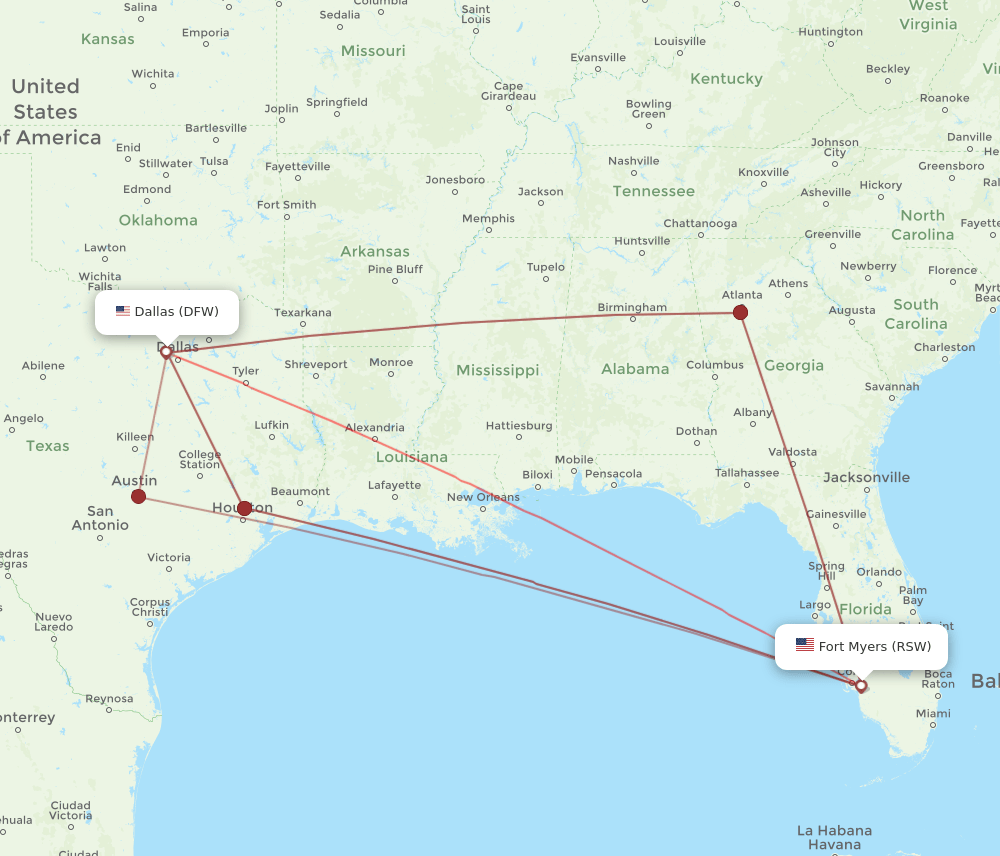 RSW-DFW flight routes