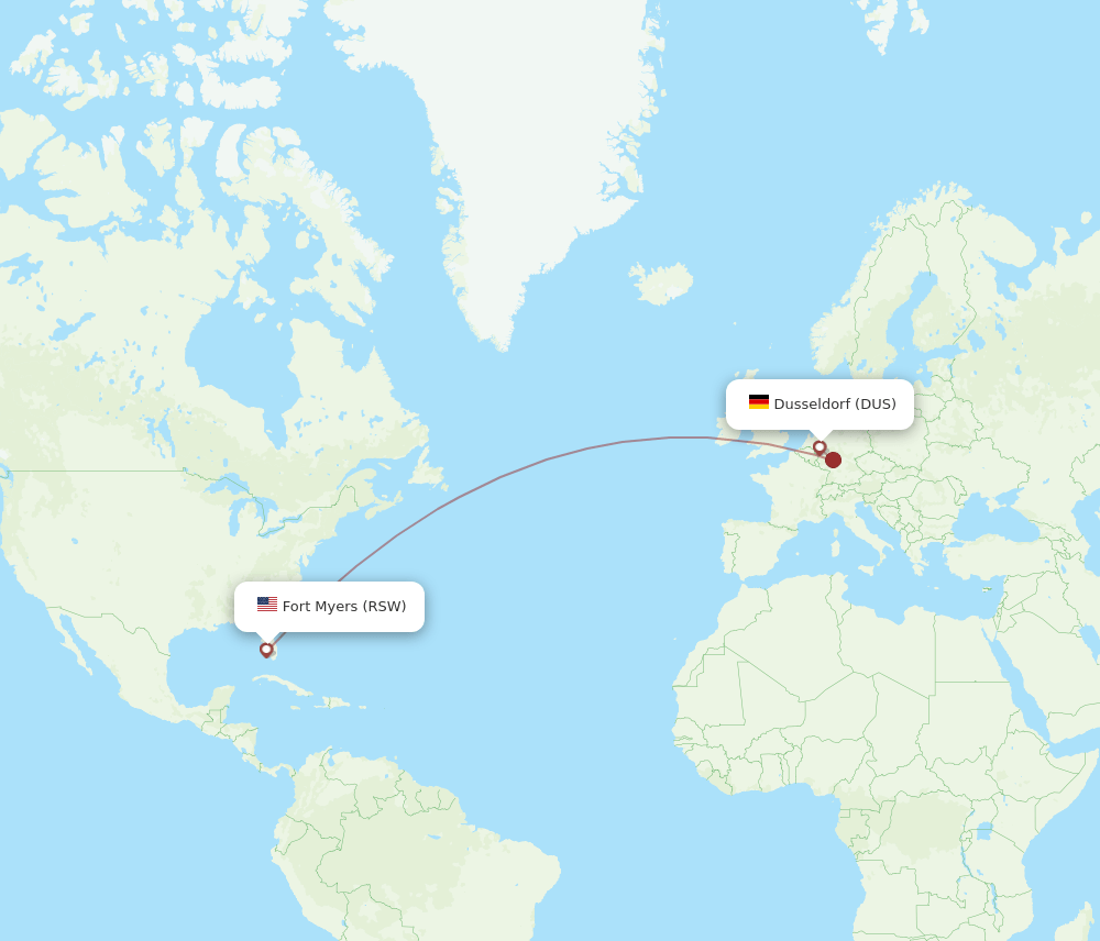 RSW to DUS flights and routes map