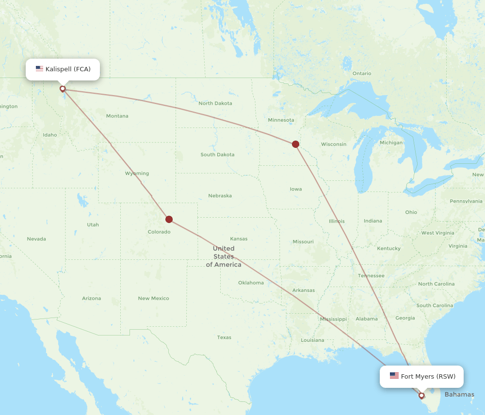 RSW to FCA flights and routes map