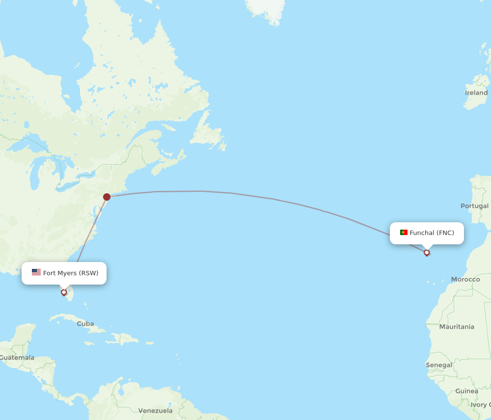 RSW to FNC flights and routes map