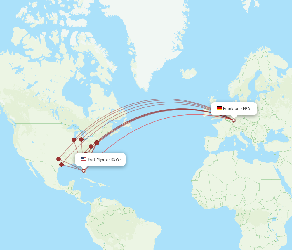 RSW to FRA flights and routes map