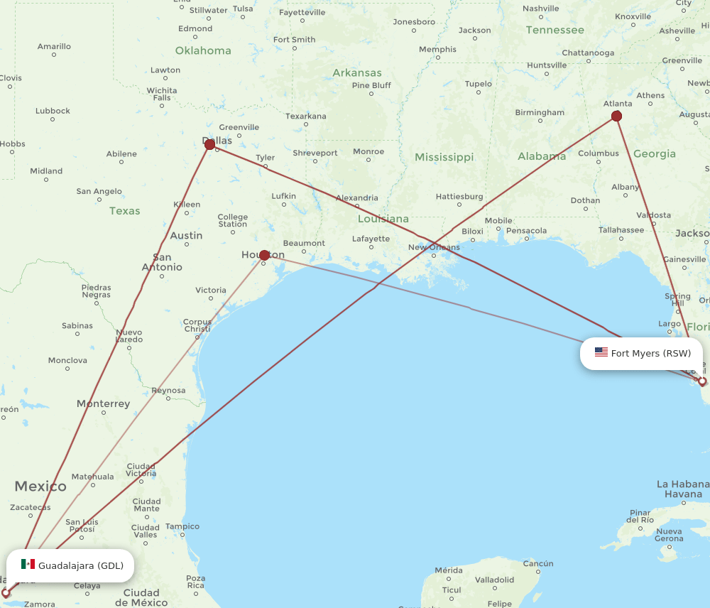 RSW-GDL flight routes