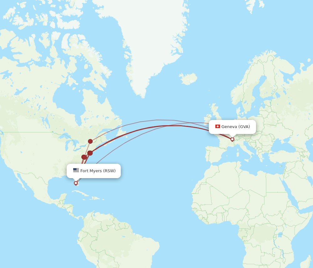 RSW to GVA flights and routes map