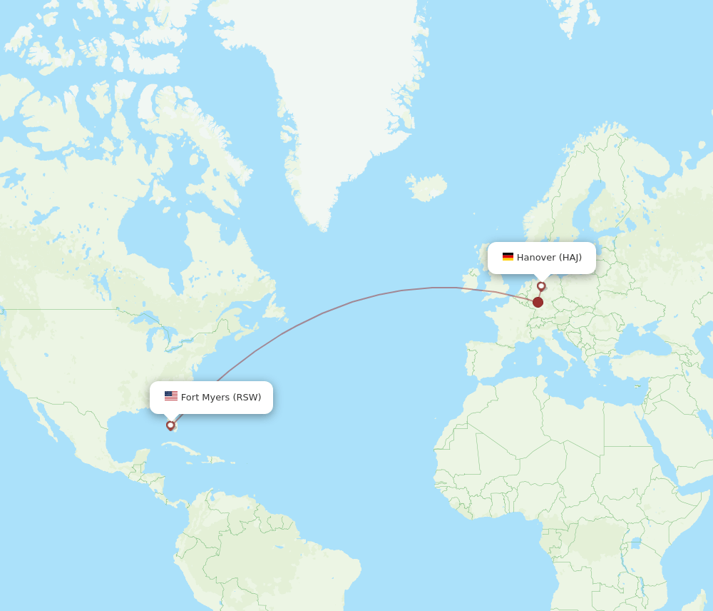 RSW to HAJ flights and routes map