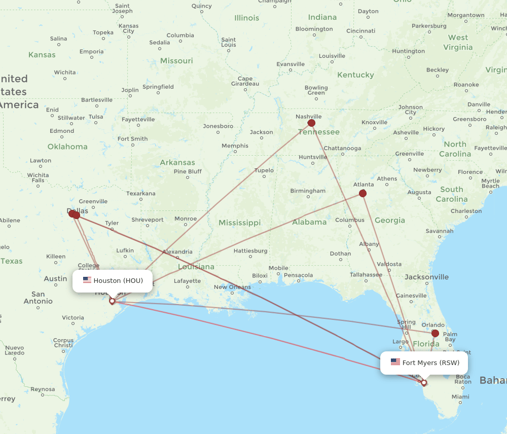 RSW-HOU flight routes
