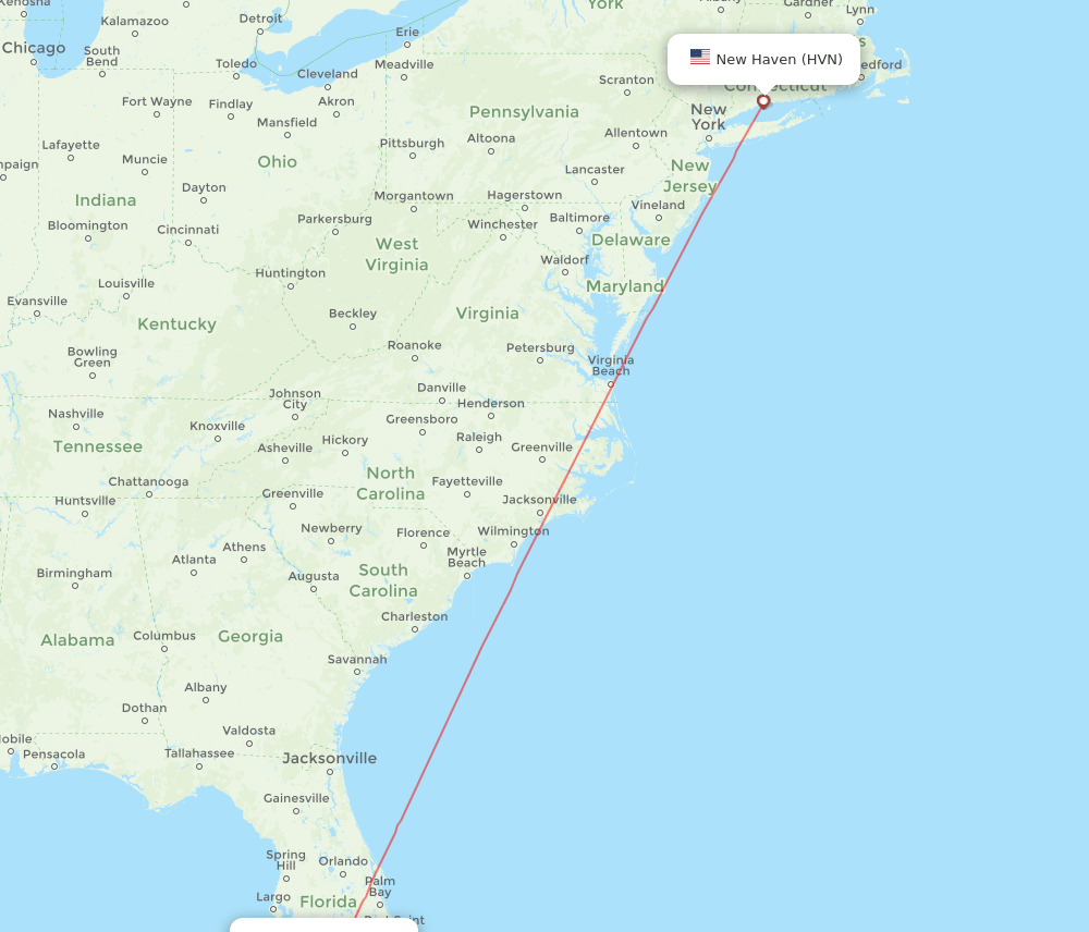 RSW to HVN flights and routes map