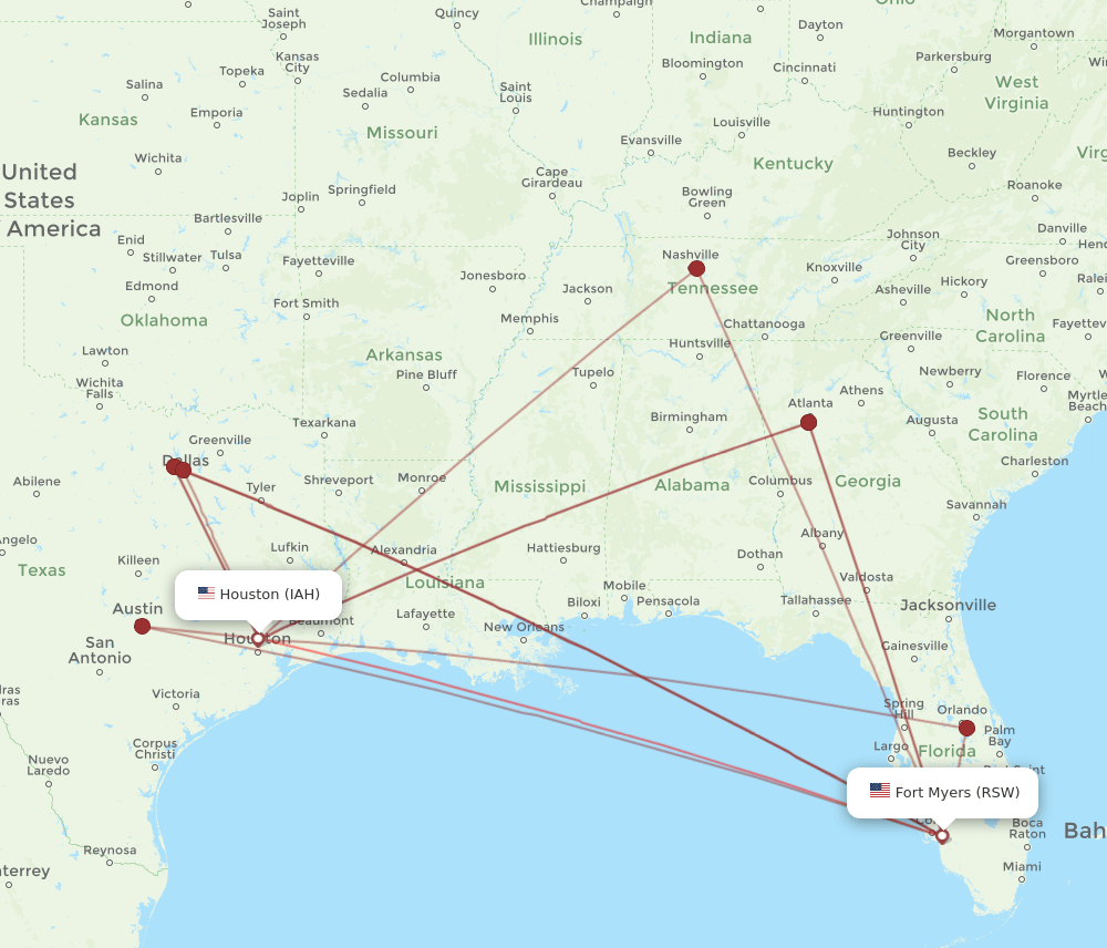 RSW-IAH flight routes