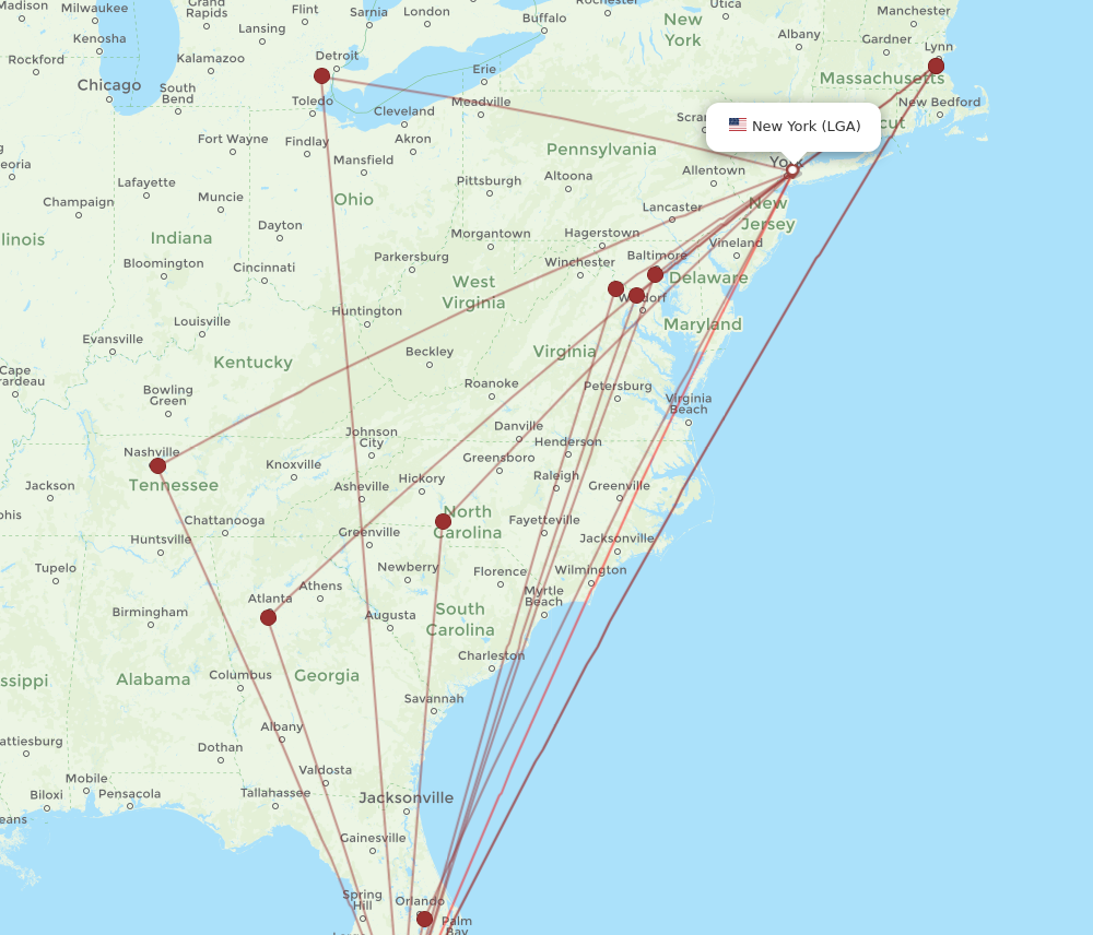 RSW to LGA flights and routes map