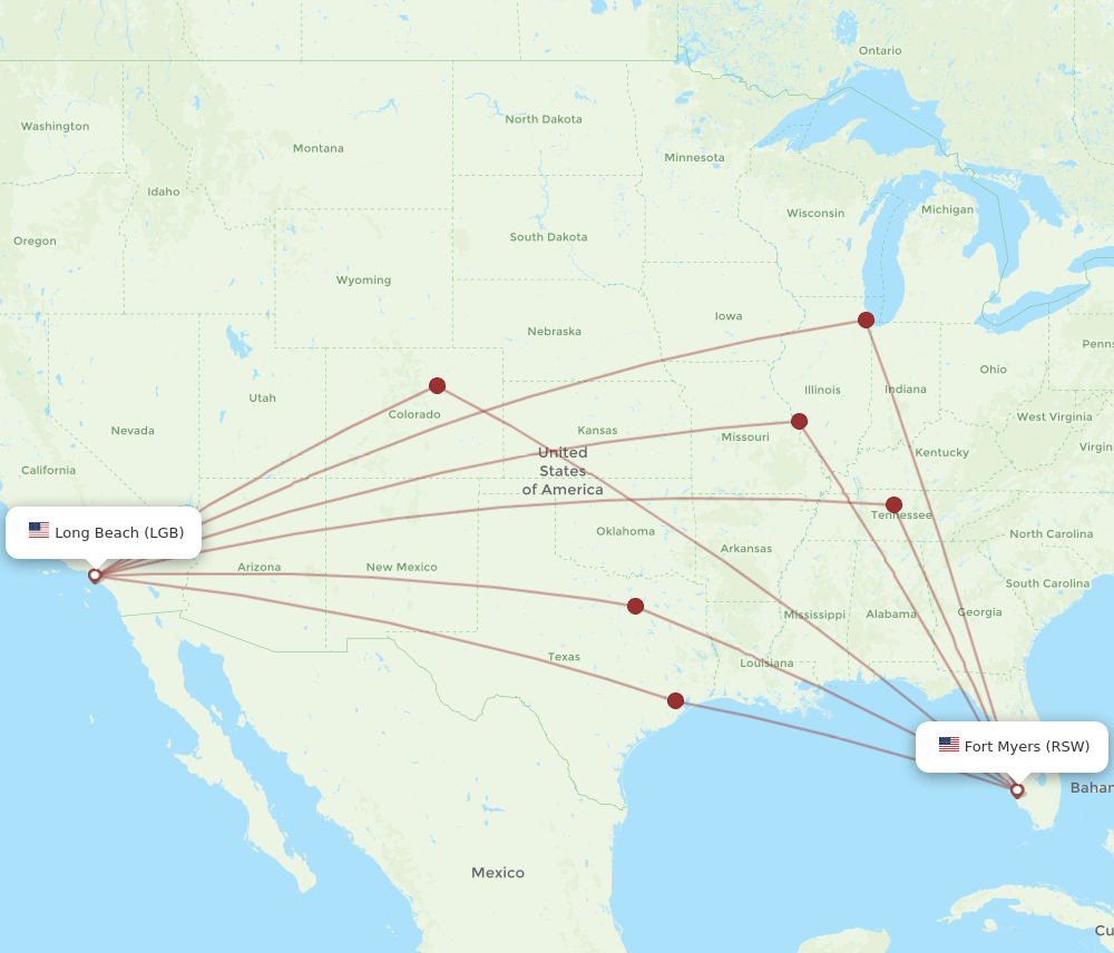 RSW-LGB flight routes