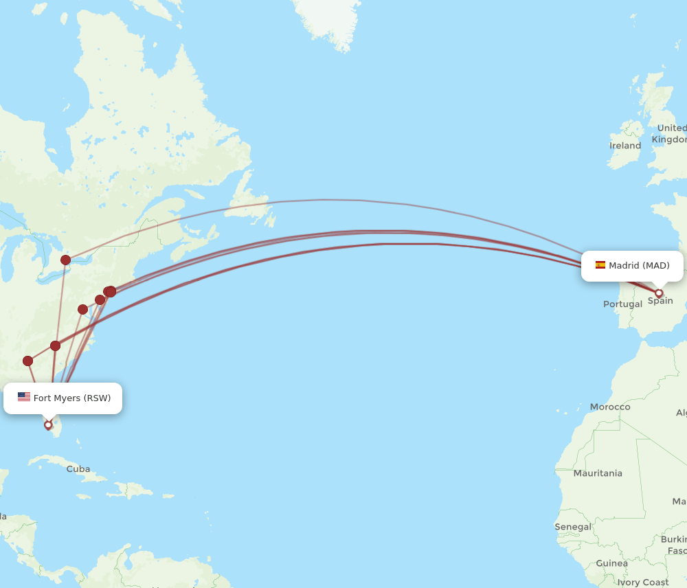 RSW-MAD flight routes
