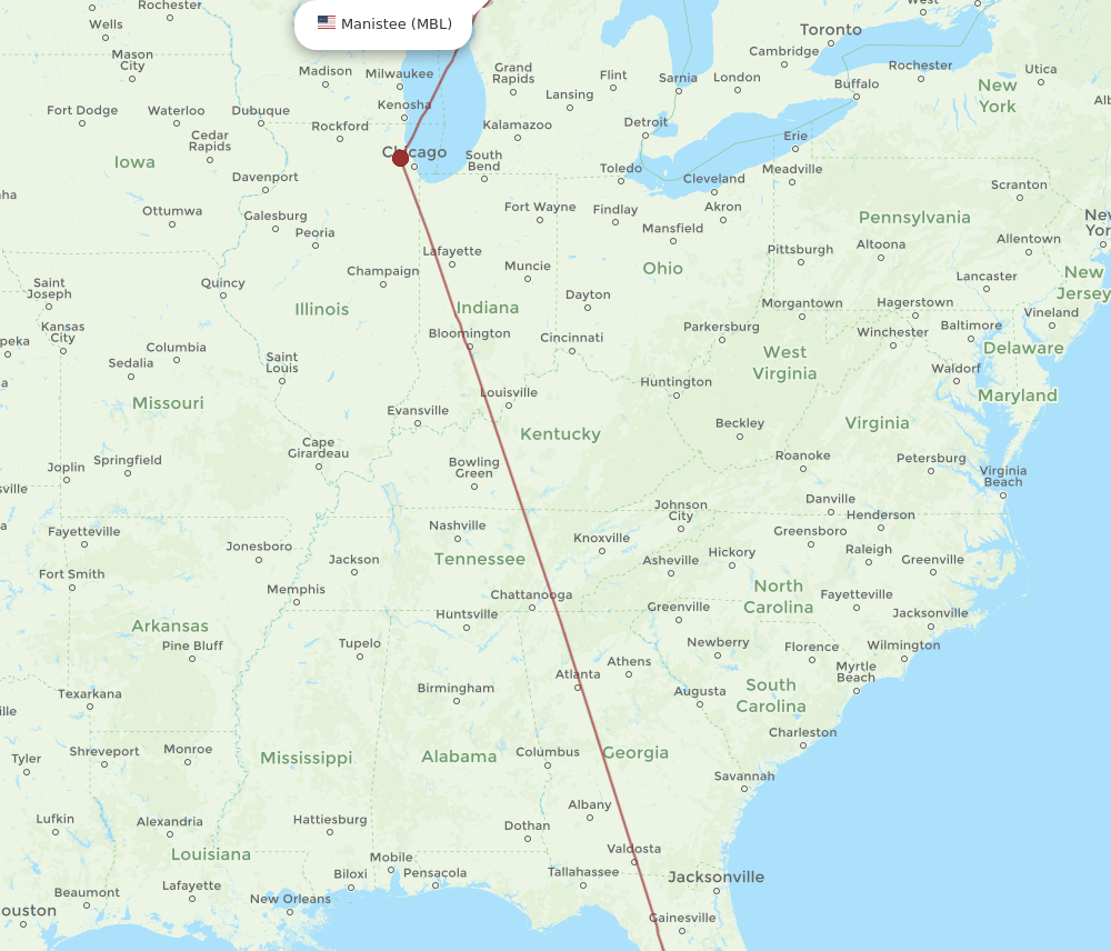 RSW to MBL flights and routes map
