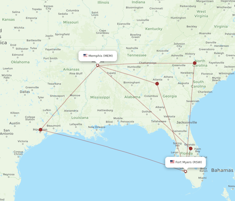 RSW-MEM flight routes