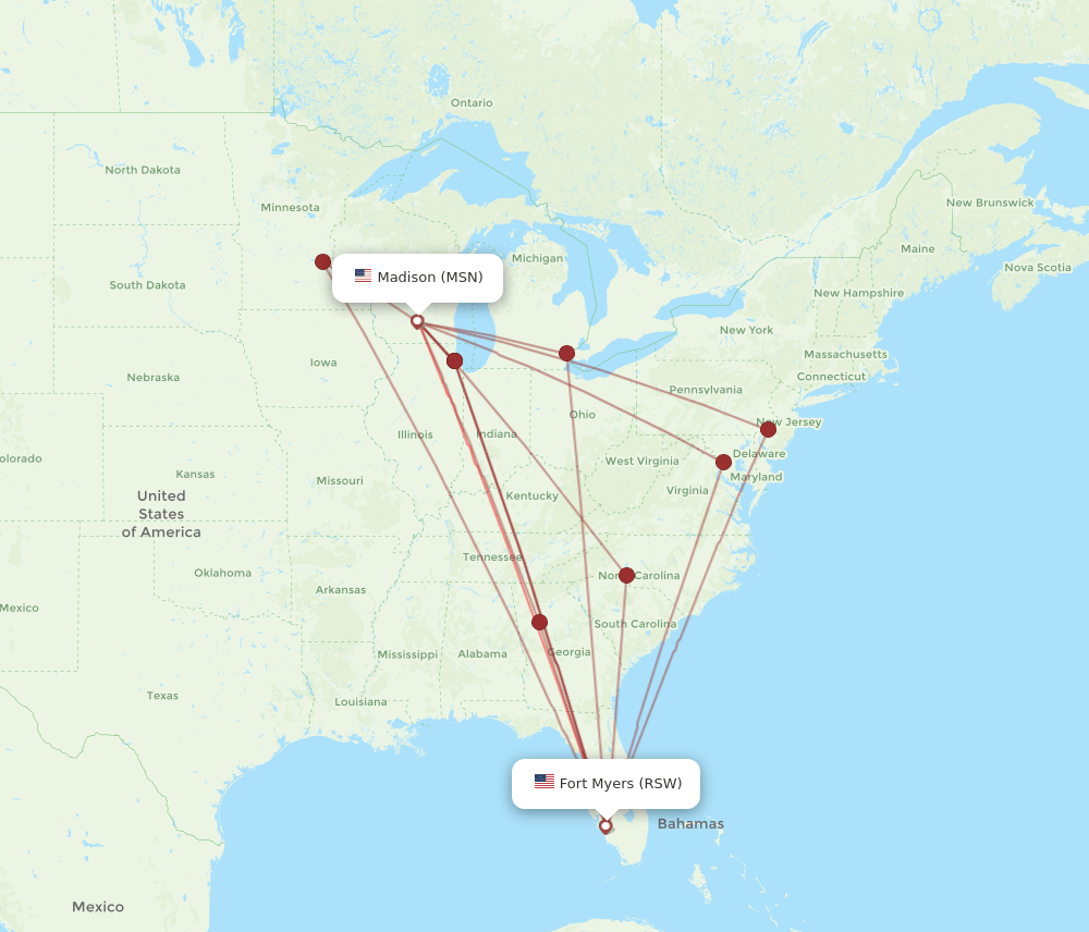RSW-MSN flight routes