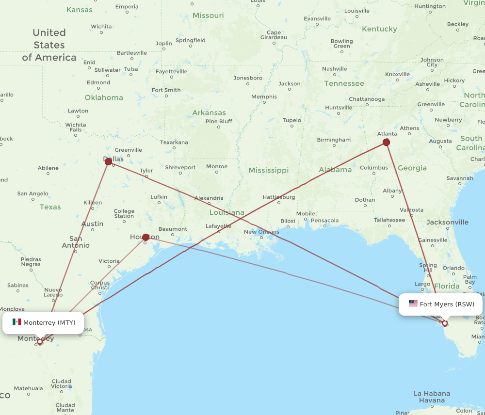 RSW-MTY flight routes