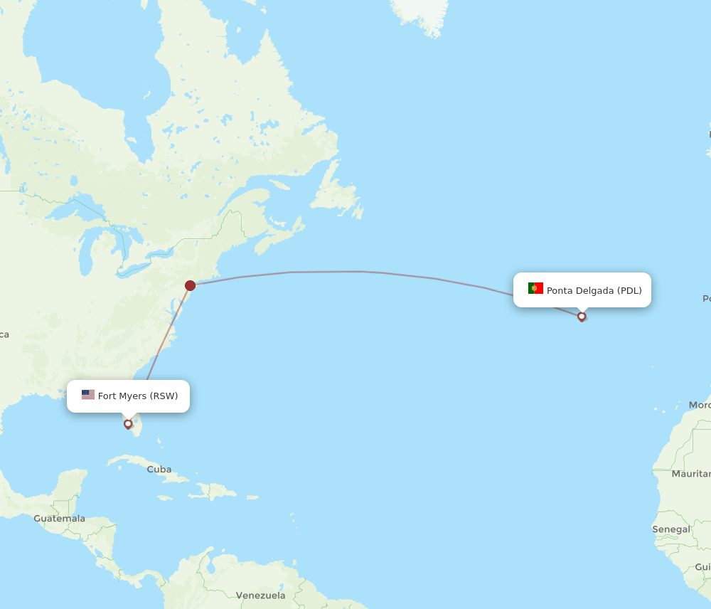 RSW to PDL flights and routes map