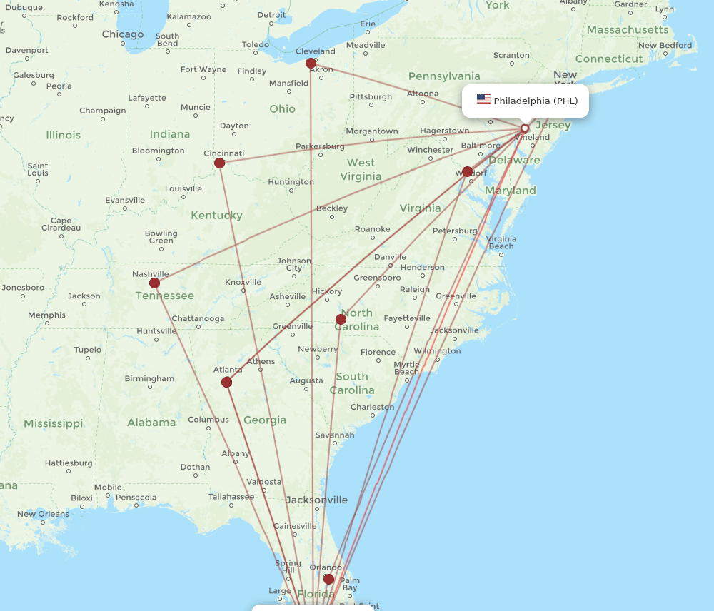RSW-PHL flight routes