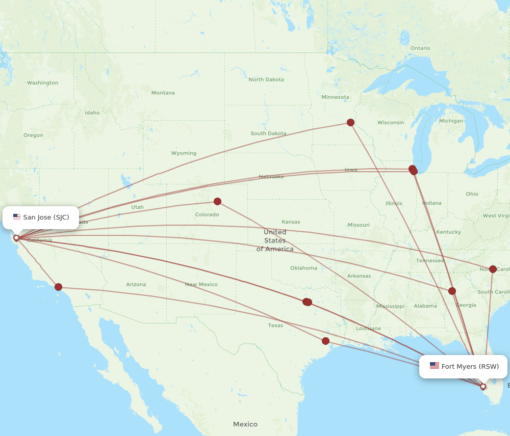 RSW-SJC flight routes
