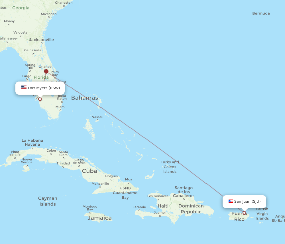 RSW to SJU flights and routes map