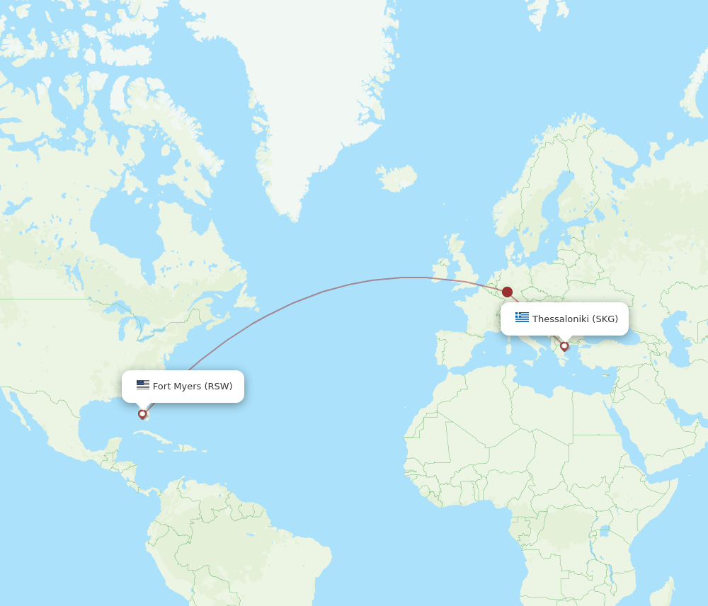 RSW to SKG flights and routes map