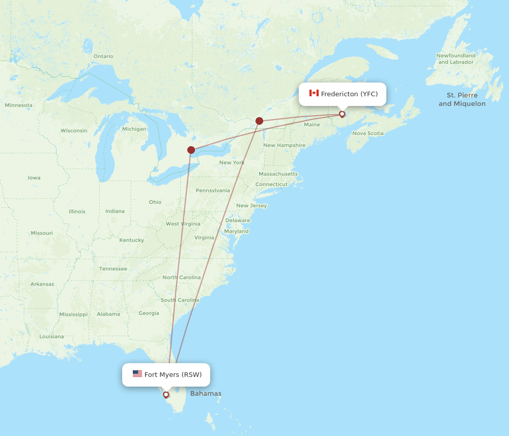 RSW to YFC flights and routes map