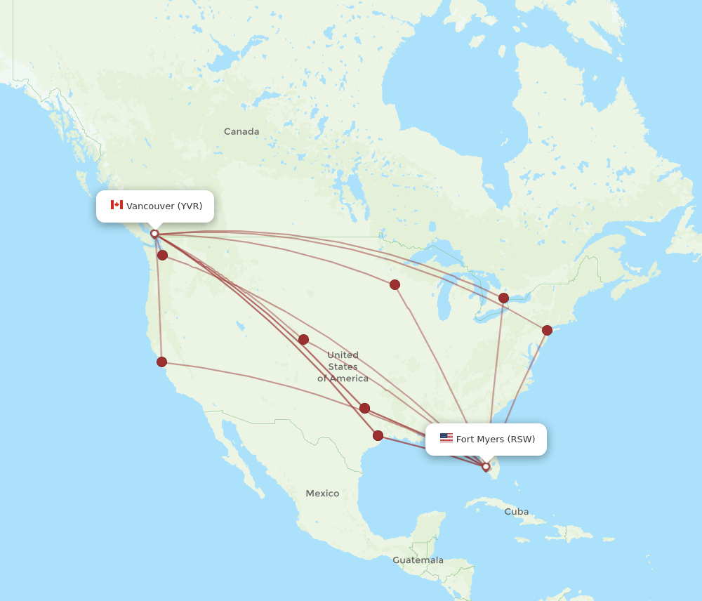 YVR to RSW flights and routes map