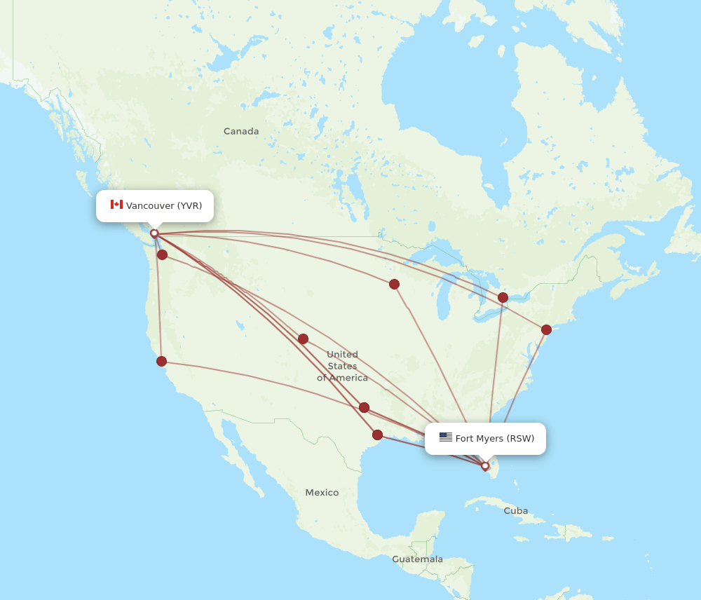 RSW-YVR flight routes