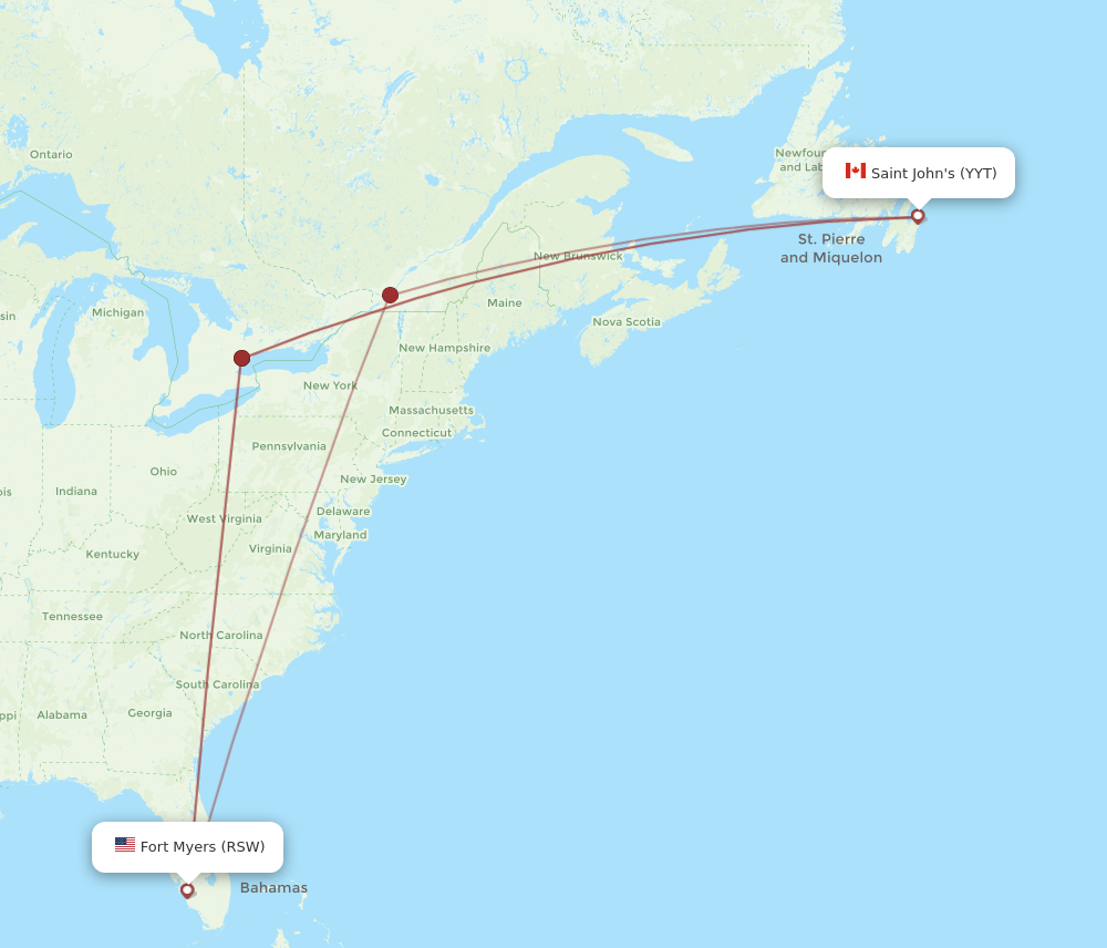 YYT to RSW flights and routes map